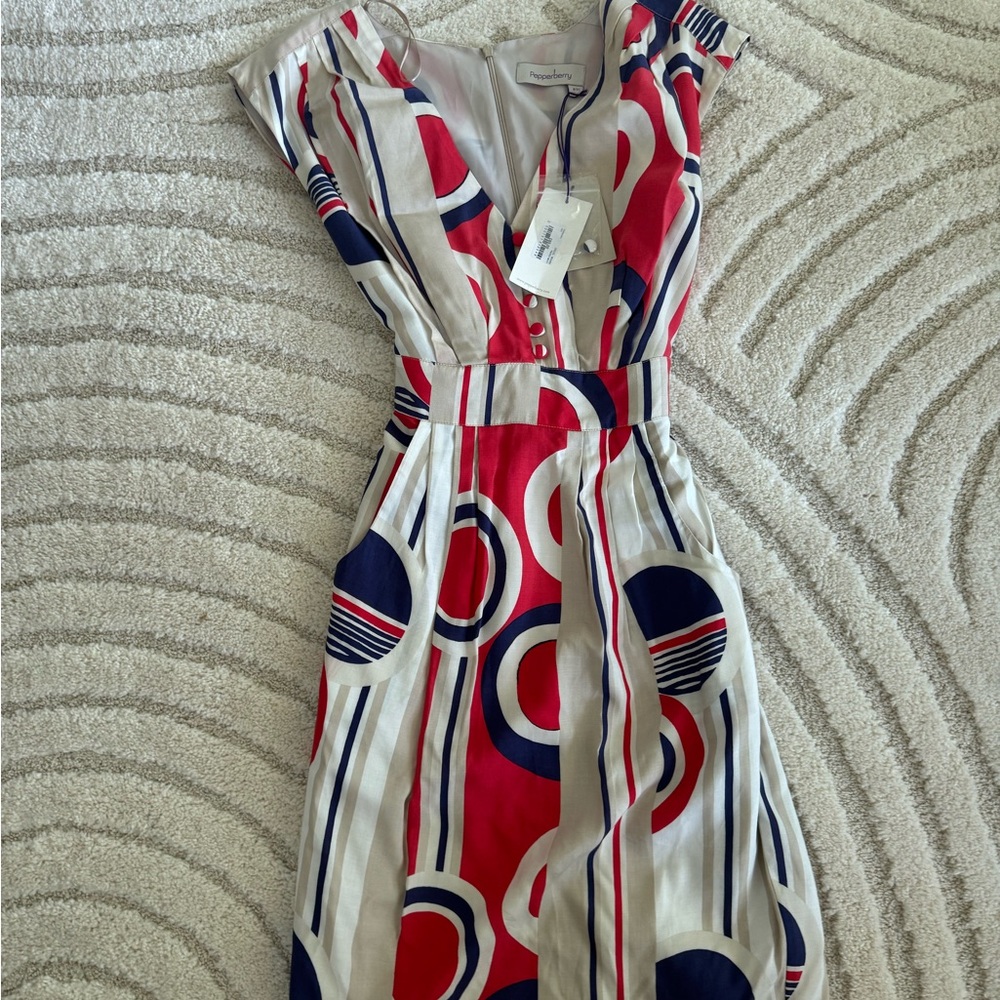 Pepperberry Red and Blue Geometric Dress NWT